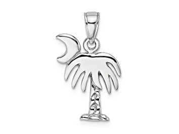 Picture of Rhodium Over 14k White Gold Polished and Textured Charleston Palm Tree Charm
