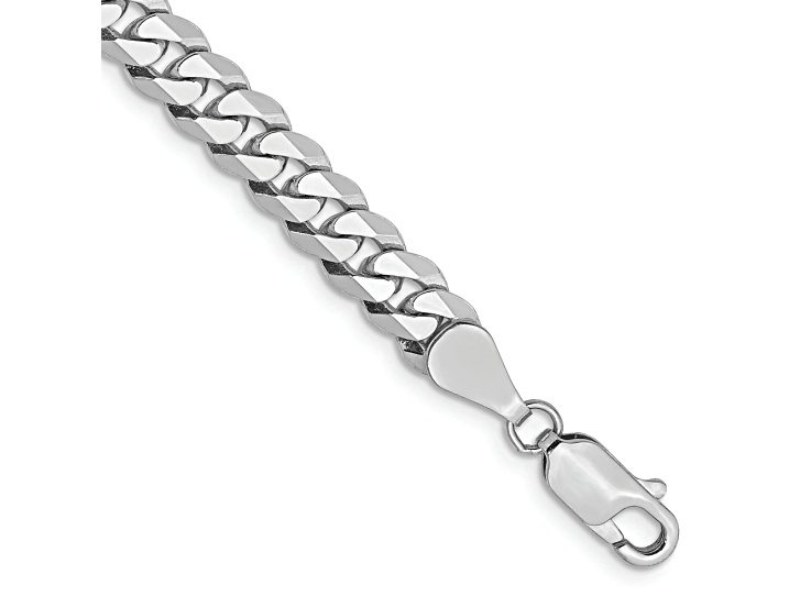 Rhodium Over 14k White Gold 5.75mm Flat Beveled Curb Link Bracelet