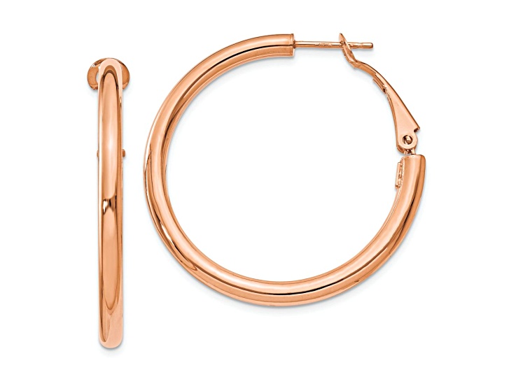 14k Rose Gold 1 7/16" Polished Round Hoop Earrings