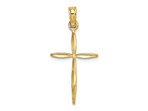 14k Yellow Gold Diamond-Cut with Tapered Ends Cross Charm