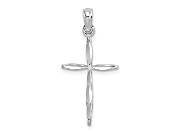 Picture of Rhodium Over 14k White Gold Diamond-Cut with Tapered Ends Cross Charm