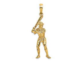 14k Yellow Gold 3D Textured Baseball Player with Bat Charm