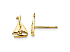14k Yellow Gold Sail Boat Stud Earrings