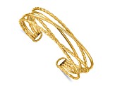 14k Yellow Gold Polished and Textured Multi Tube Cuff Bangle