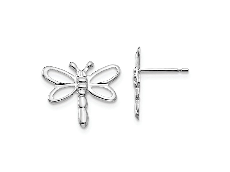 Rhodium Over 14k White Gold Children's Polished Dragonfly Stud Earrings