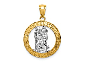 14k Yellow Gold and Rhodium Over 14k Yellow Gold Textured Saint Christopher Pendant