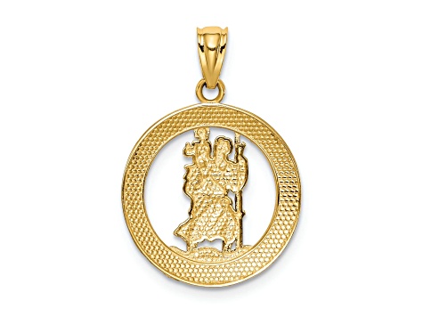 14k Yellow Gold and Rhodium Over 14k Yellow Gold Textured Saint Christopher Pendant