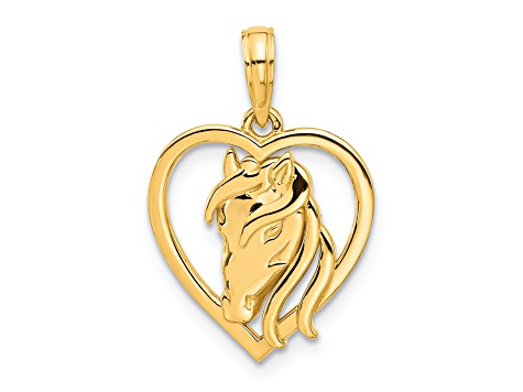 14K Yellow Gold Polished Horse Head In Heart Pendant