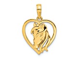 14K Yellow Gold Polished Horse Head In Heart Pendant