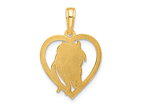 14K Yellow Gold Polished Horse Head In Heart Pendant