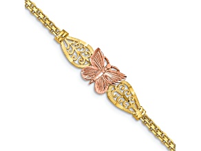 14K Two-tone Gold Polished and Diamond-Cut Butterfly Bracelet