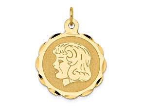 14k Yellow Gold Satin Girl Head on 0.011 Gauge Scalloped Disc Charm