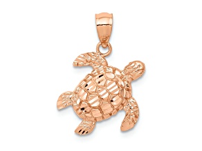 10K Rose Gold Diamond-Cut and Textured Turtle Pendant