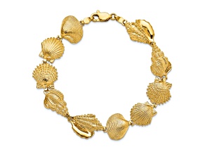 14k Yellow Gold Textured Assorted Shell Link Bracelet