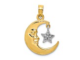 14k Two-tone Gold  Polished and Textured Moveable Half Moon and Star Pendant