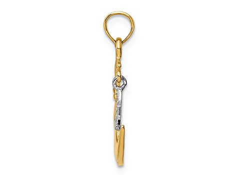 14k Two-tone Gold  Polished and Textured Moveable Half Moon and Star Pendant