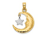 14k Two-tone Gold  Polished and Textured Moveable Half Moon and Star Pendant