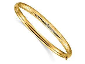 14k Yellow Gold 4.75mm Diamond-Cut Fancy Hinged Bangle Bracelet