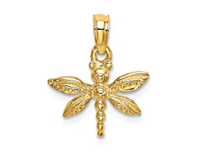 10K Yellow Gold 2D Textured Mini Dragonfly with Solid Wings Charm