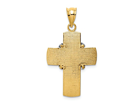 14k Yellow Gold and 14k White Gold Diamond-Cut and Textured Cross Pendant