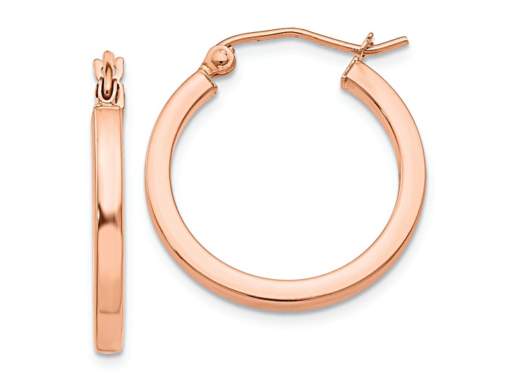 10k Rose Gold 13/16" Square Tube Hoop Earrings