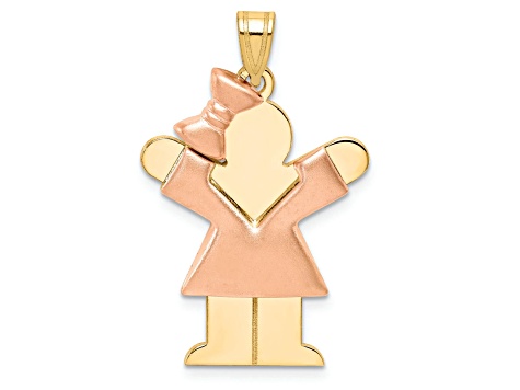 14k Two-tone Gold Satin Puffed Girl with Bow on Left Charm