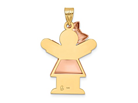 14k Two-tone Gold Satin Puffed Girl with Bow on Left Charm