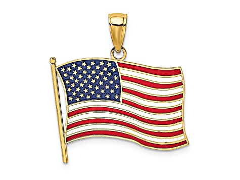 14k Yellow Gold with Enamel American Flag Pendant