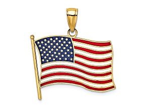 14k Yellow Gold with Enamel American Flag Pendant