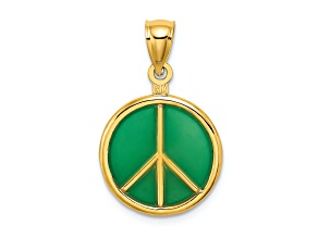 14k Yellow Gold Green Enameled 3D Peace Symbol Charm