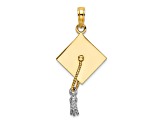 14K Yellow Gold 3-D Graduation Cap with White Rhodium Moveable Tassle Charm