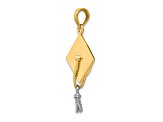 14K Yellow Gold 3-D Graduation Cap with White Rhodium Moveable Tassle Charm