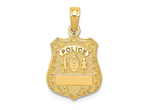 14k Yellow Gold Textured Police Badge Pendant