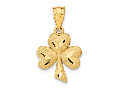 14k Yellow Gold Diamond-Cut and Brushed Shamrock Pendant