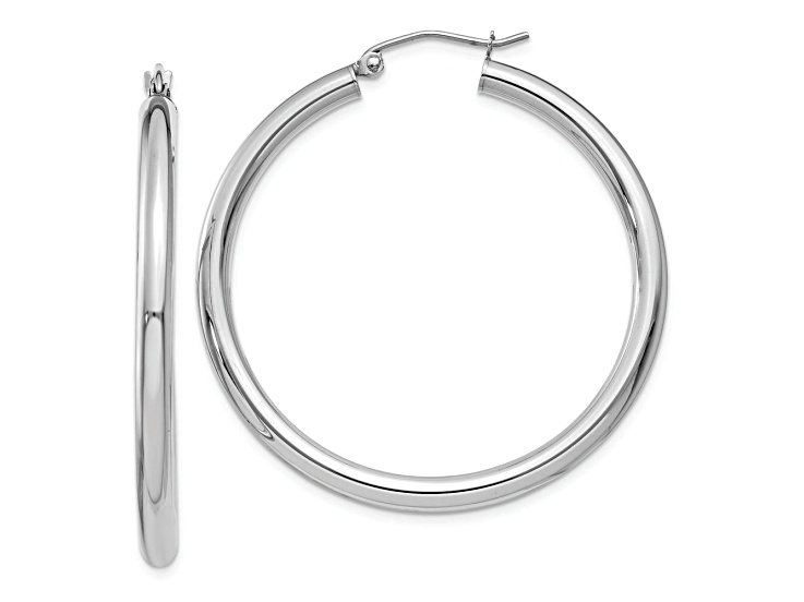 Rhodium Over 10k White Gold Polished 1 9/16" Tube Hoop Earrings