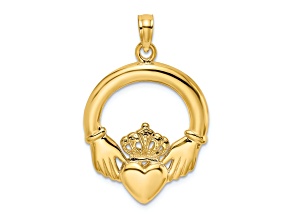 10K Yellow Gold Polished Large Claddagh Heart Charm
