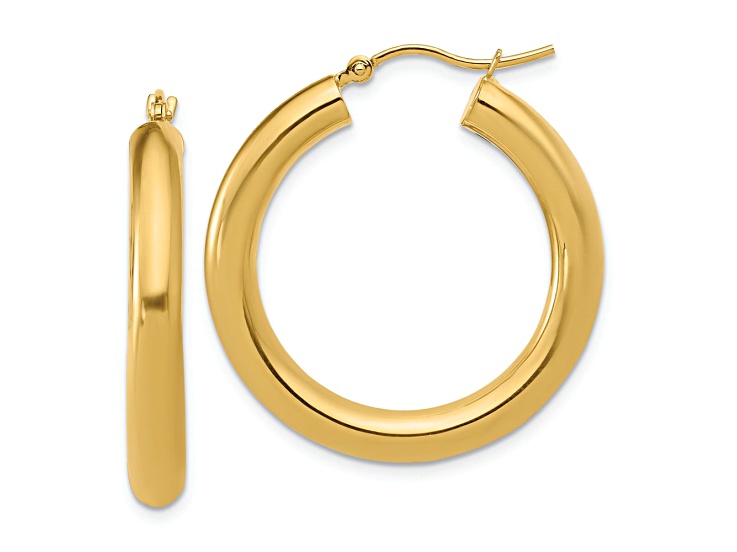 10k Yellow Gold 1 1/4 inch Polished Hoop Earrings