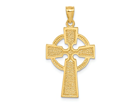 14K Yellow Gold Diamond-cut Celtic Cross Pendant