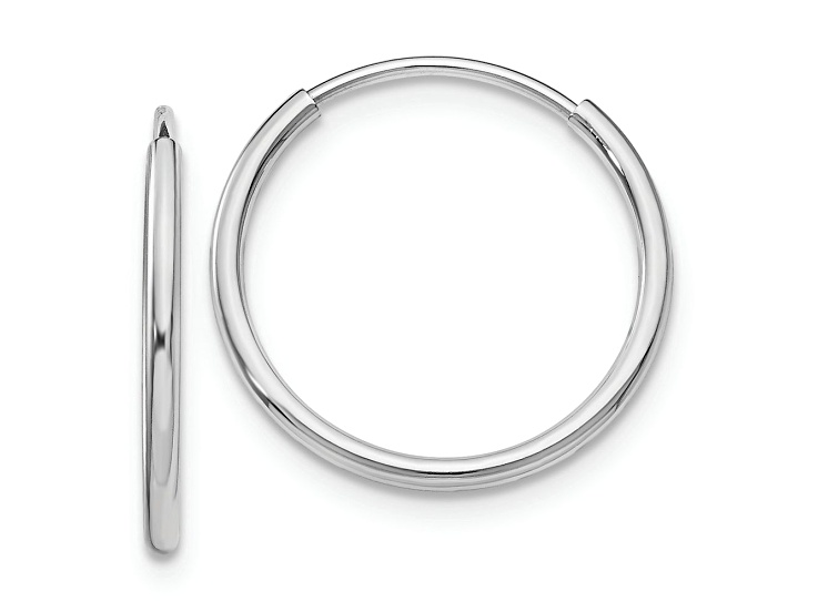 Rhodium Over 14k White Gold 5/8" Polished Endless Tube Hoop Earrings
