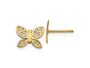 14k Yellow Gold Polished Butterfly Stud Earrings