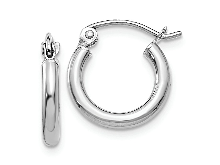 Rhodium Over 14k White Gold Polished 1/2" Tube Hoop Earrings