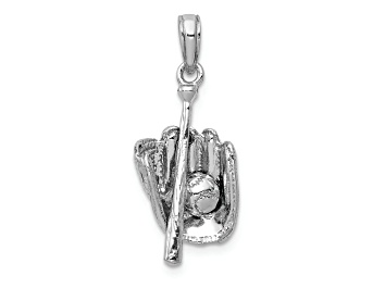 Picture of Rhodium Over 14k White Gold 3D Polished and Textured Glove/Bat/Baseball Pendant