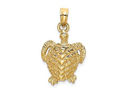 14K Yellow Gold Textured Sea Turtle Charm