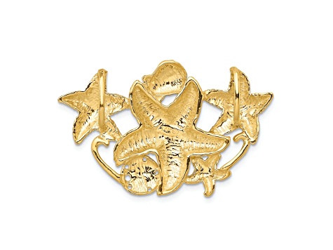 14k Yellow Gold Polished and Textured Starfish Cluster Slide Pendant