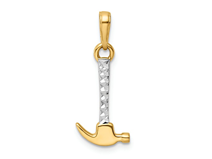 14K Two-tone Gold Diamond-Cut 3D Hammer Pendant