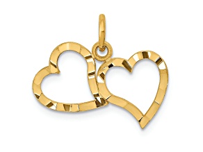 14k Yellow Gold Polished and Diamond-Cut Double Heart Pendant