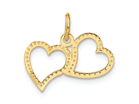 14k Yellow Gold Polished and Diamond-Cut Double Heart Pendant