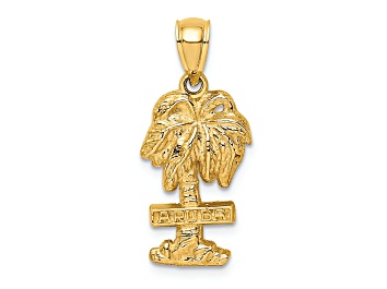 Picture of 14k Yellow Gold Textured Aruba On Palm Tree Pendant