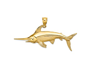 14k Yellow Gold 2D Polished Satin and Textured Swordfish Charm