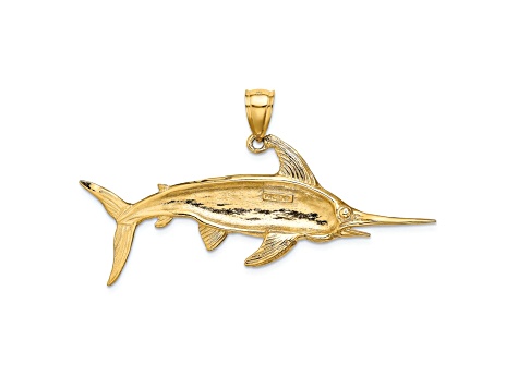 14k Yellow Gold 2D Polished Satin and Textured Swordfish Charm